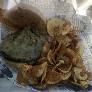 Burger and chips to go