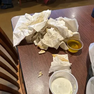 napkins soaked with butter from baked fish