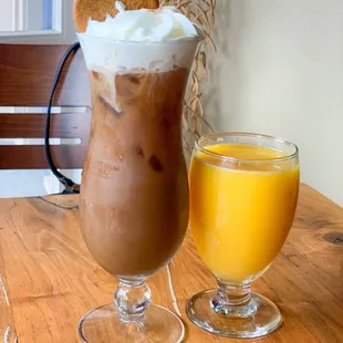 Special/limited time vanilla iced coffee and Fresh - Squeezed Orange Juice