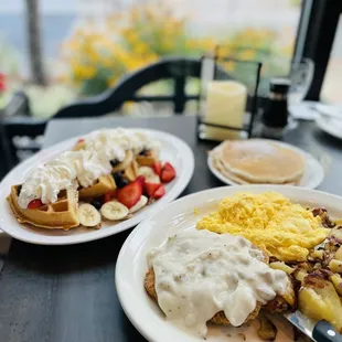 Pelican waffles!! Chicken fried steak!