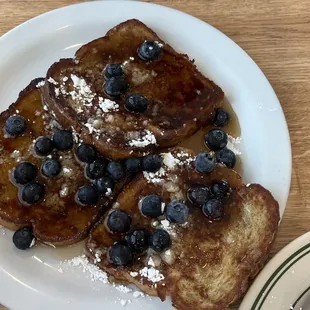 French toast with blueberries and pecans