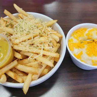 truffle parm fries and cheesy grits