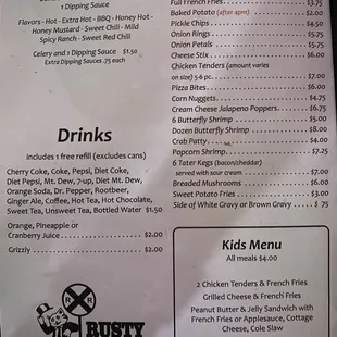 the menu for the restaurant