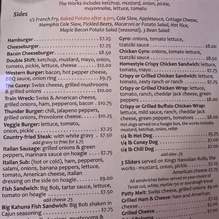 a menu for sandwiches and wine