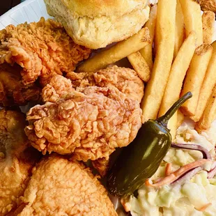 Chicken dinner with jalapeño and sides