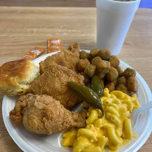 3 Piece Dark Chicken add a side of Mac and Tea 12 bucks