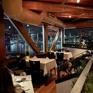 Inside of restaurant facing waterfront