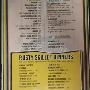 Rusty Skillet Menu