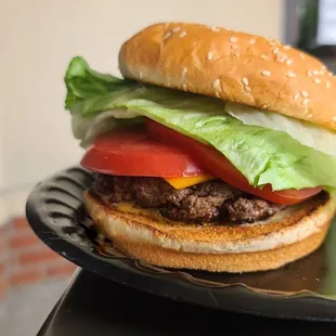 a hamburger on a plate
