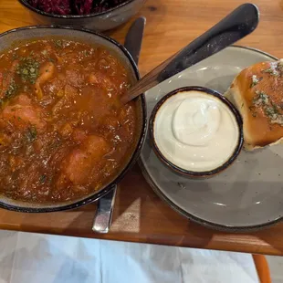 Borscht (beef) cup = (4.25) Very good, make sure to add the sour cream to it;)