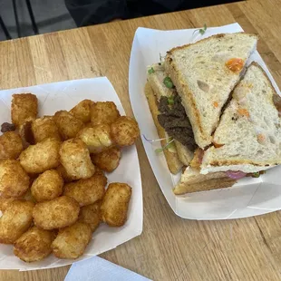 Club Sandwich and tots