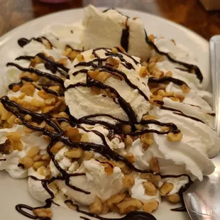 Brownie sundae. Brownie is hidden in there.