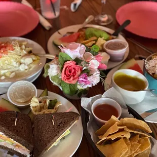 a variety of food items on a table