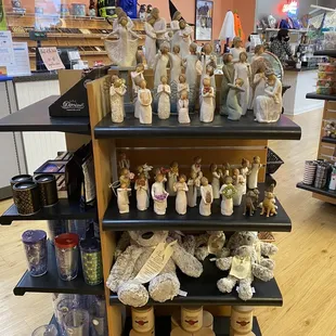 a display of angel figurines