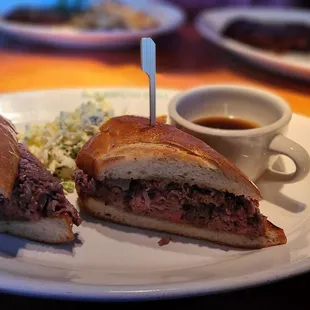 French dip is a must.  Been eating it was yrs. Coleslaw, extra au jus, &amp; YES to horseradish EVEN if you don't normally get it. YW!