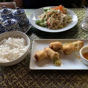 Spring rolls and Pineapple fried rice! Yum!