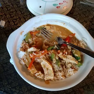Highly recommend the red curry with chicken and rice