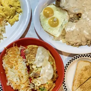 country fried steak; ny 8 oz steak; philly cheese steak omelette