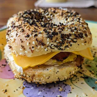 a bagel sandwich on a plate