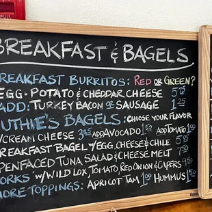 a menu on a blackboard