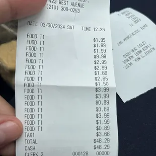 Receipt with unexplained charges