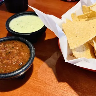 The best salsas (both red and green are delicious)