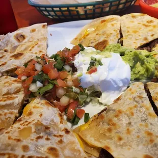 quesadillas, guacamole and chips