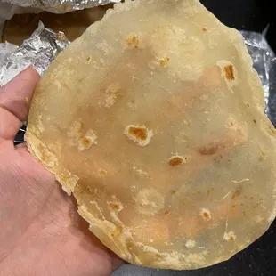 Transparent and undercooked tortilla