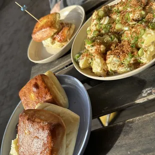 delicious rolls and potato salad