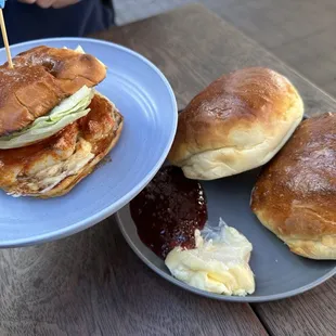 A very spicy fish sandwich and some very soft buns!