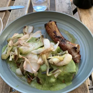 Pork chop w/ green garlic sauce &amp; spring onion, 6/22