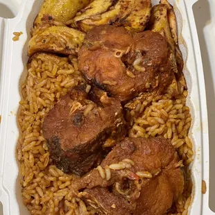 Jollof Rice and Plantain Fish Plate