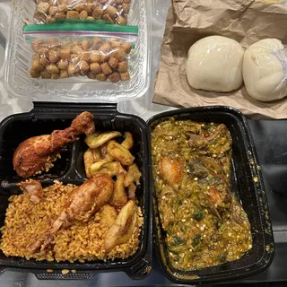 Jollof Rice, Vegetable and Plantain Plate