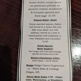 Specials of the day.