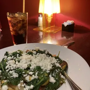 Spinach Saute with zucchini, squash, feta, and pasta