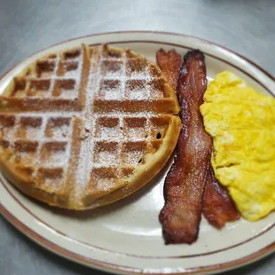 Waffle combo with eggs &amp; bacon