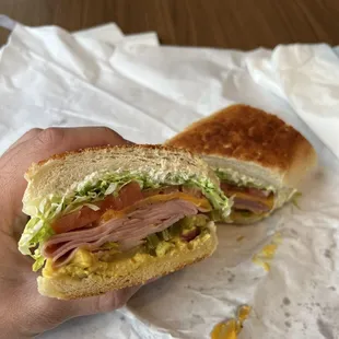 Ham and cheese on a Dutch crunch with the works
