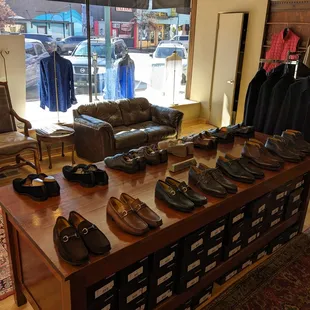 A shot of our Magnanni shoe collection, to include 5 different Peccary leather shoes.