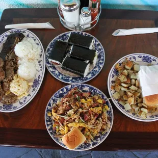 MIxed Plate, Hawaiian Fried Royale, Musubi, Bacon Breakfast Sandwich