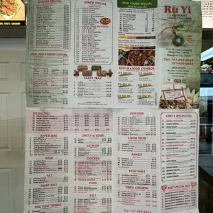 the menu of the restaurant