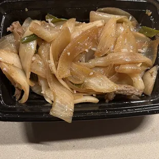 Half of the onions in the Mongolian Beef...