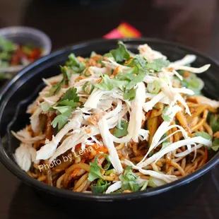 Spicy Shredded Chicken Cold Noodles ($11.99) - sesame sauce, carrots, cucumbers, bean sprout, peanut, cilantro, green onion
