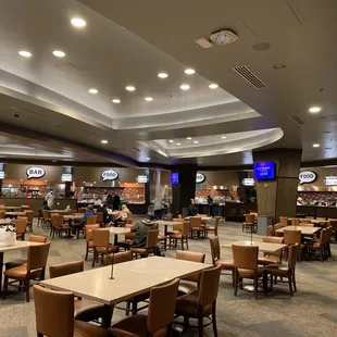 the inside of a restaurant with tables and chairs