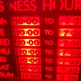 the times and hours of the business hours