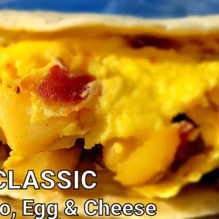 the classic bacon, potato, egg and cheese burrito
