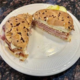 Ham &amp; Swiss on onion roll