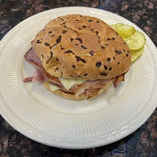 Ham and Swiss on onion roll