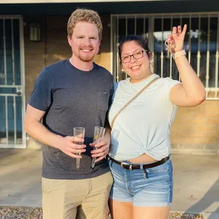 First time home buyers after successful, smooth closing.