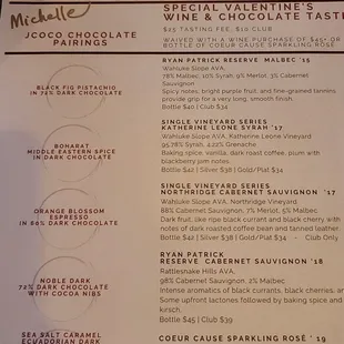 Valentine&apos;s Day wine tasting menu!