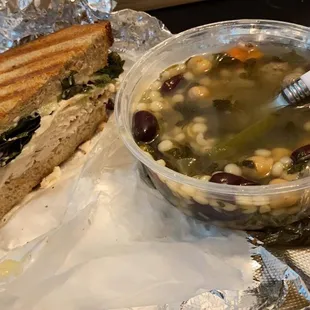 Turkey &amp; Swiss panini on wheat and Italian wedding soup. Absolutely delish!